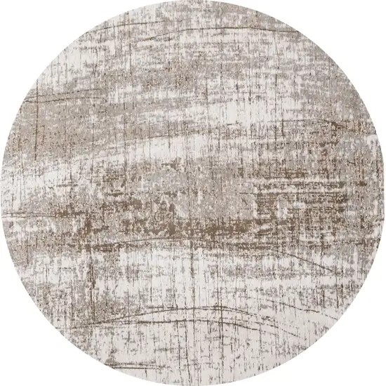 5' Gray and Beige Round Abstract Non Skid Area Rug Photo 2