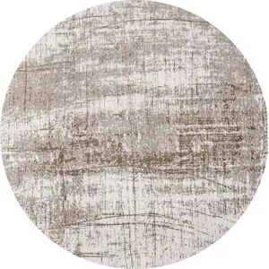 Photo of 5' Gray and Beige Round Abstract Non Skid Area Rug