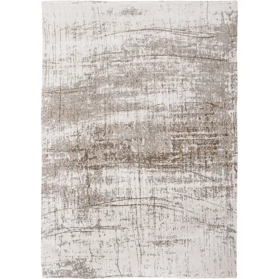 5' Gray and Beige Round Abstract Non Skid Area Rug Photo 4