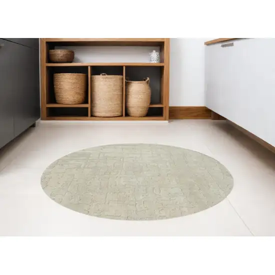 8' Gray and Beige Round Abstract Non Skid Area Rug Photo 1