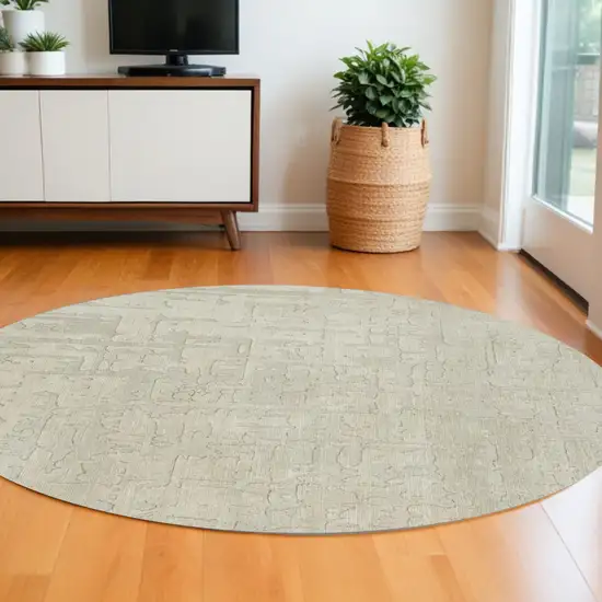 5' Gray and Beige Round Abstract Non Skid Area Rug Photo 1