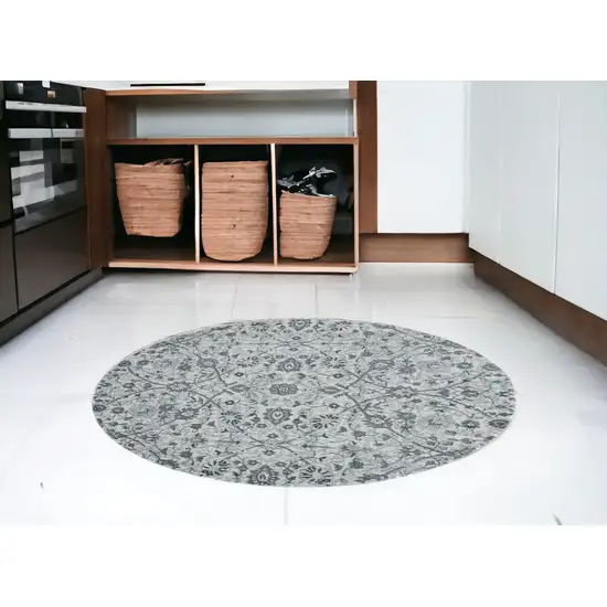 6' Gray and Beige Round Floral Power Loom Area Rug Photo 1