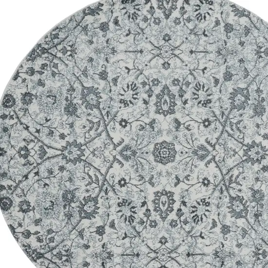 6' Gray and Beige Round Floral Power Loom Area Rug Photo 4