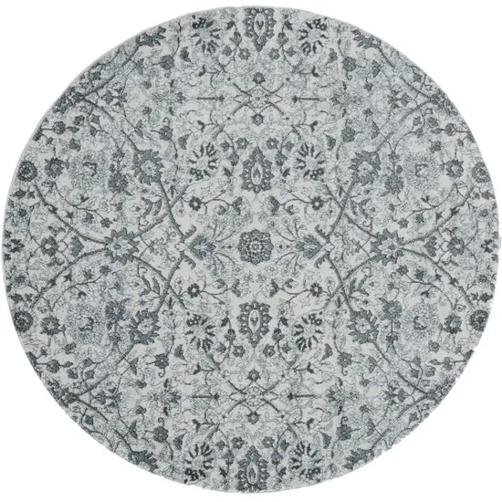 6' Gray and Beige Round Floral Power Loom Area Rug Photo 2