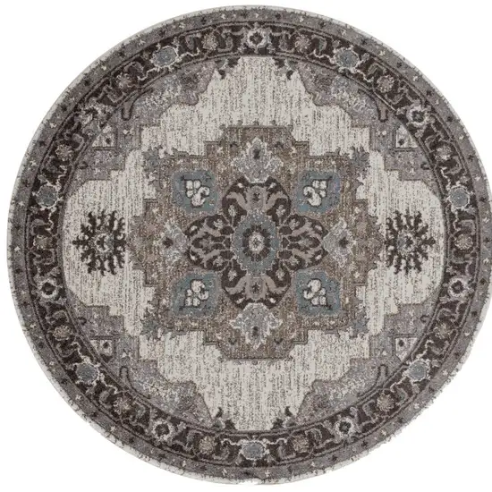 6' Gray and Beige Round Medallion Power Loom Area Rug Photo 6