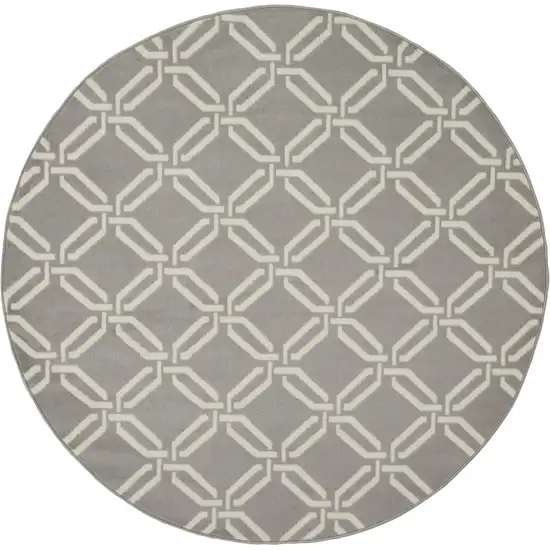 5' Gray and Beige Trellis Round Rug Photo 2