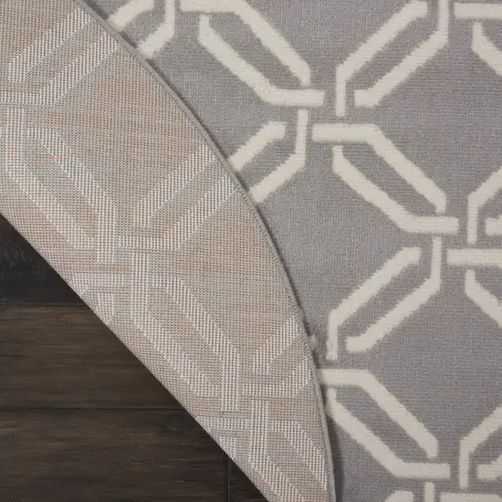 5' Gray and Beige Trellis Round Rug Photo 7