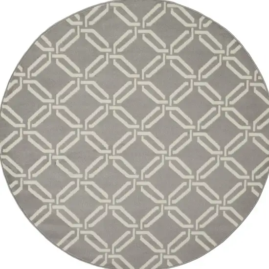 5' Gray and Beige Trellis Round Rug Photo 4