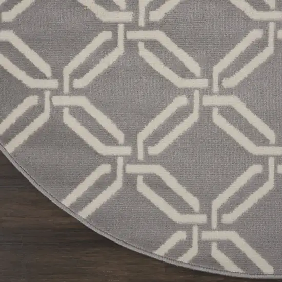 5' Gray and Beige Trellis Round Rug Photo 5