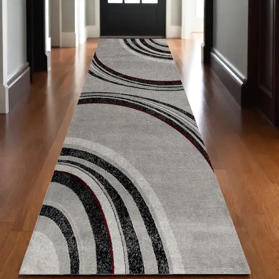 15' Gray and Black Abstract Power Loom Distressed Runner Rug Photo 1