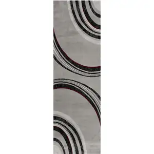 Photo of 8' Gray and Black Abstract Power Loom Distressed Runner Rug