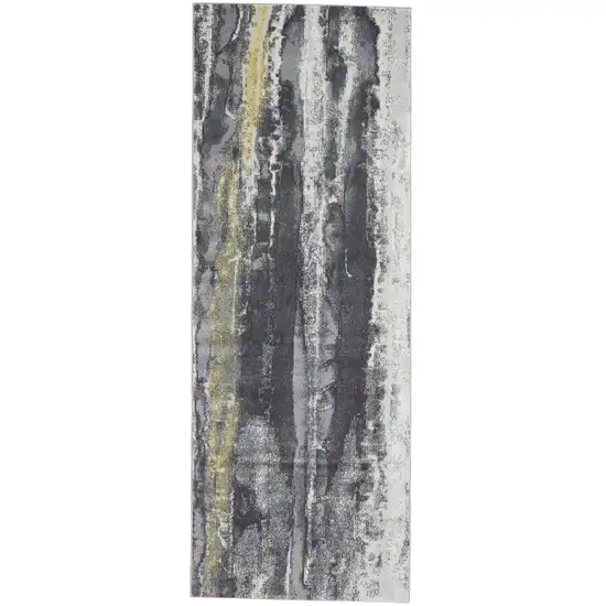 8' Gray and Black Abstract Runner Rug Photo 1