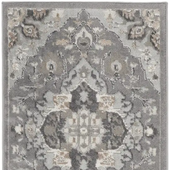 12' Gray and Black Floral Non Skid Runner Rug Photo 8