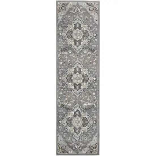 12' Gray and Black Floral Non Skid Runner Rug Photo 2