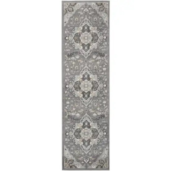 12' Gray and Black Floral Non Skid Runner Rug Photo 9