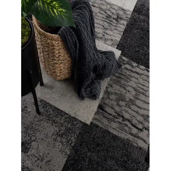 10' Gray and Black Geometric Power Loom Distressed Runner Rug Photo 5