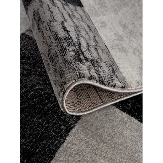 10' Gray and Black Geometric Power Loom Distressed Runner Rug Photo 6