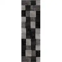 Photo of 10' Gray and Black Geometric Power Loom Distressed Runner Rug