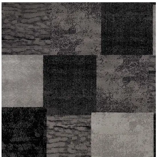 20' Gray and Black Geometric Power Loom Distressed Runner Rug Photo 4