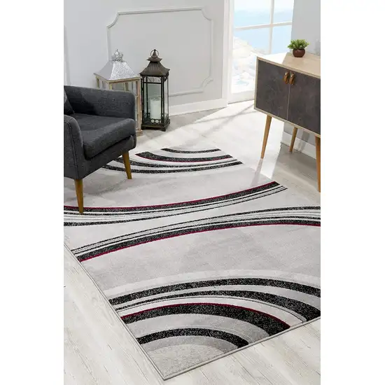 8' Gray and Black Geometric Power Loom Runner Rug Photo 6