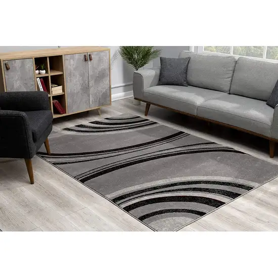 8' Gray and Black Geometric Power Loom Runner Rug Photo 7