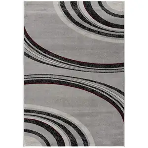 Photo of 8' Gray and Black Geometric Power Loom Runner Rug