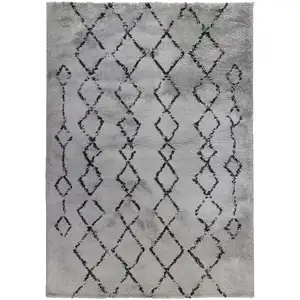 Photo of 10' Gray and Black Geometric Shag Runner Rug