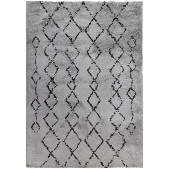 10' Gray and Black Geometric Shag Runner Rug Photo 1