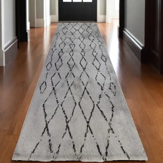 10' Black and Gray Geometric Shag Runner Rug Photo 1