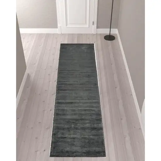 10' Gray and Black Hand Woven Runner Rug Photo 3