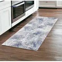 Photo of 8' Gray and Blue Abstract Power Loom Runner Rug