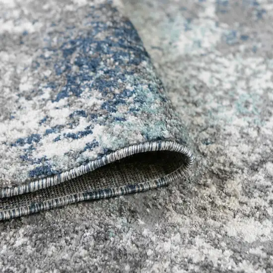 8' Gray and Blue Abstract Power Loom Runner Rug Photo 6