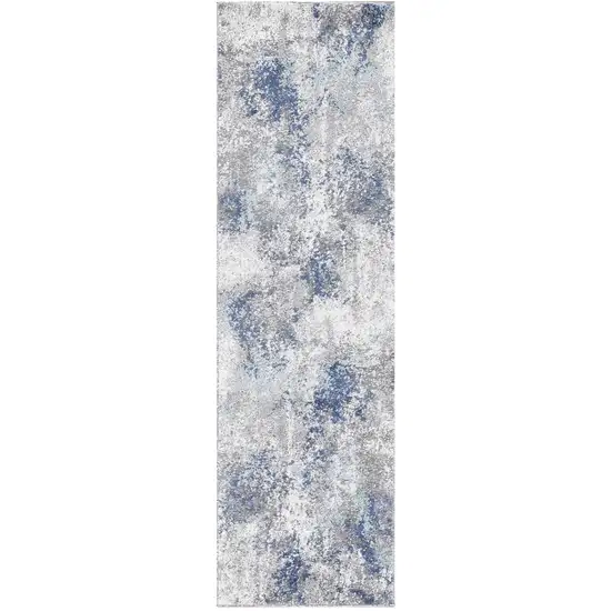 8' Gray and Blue Abstract Power Loom Runner Rug Photo 2