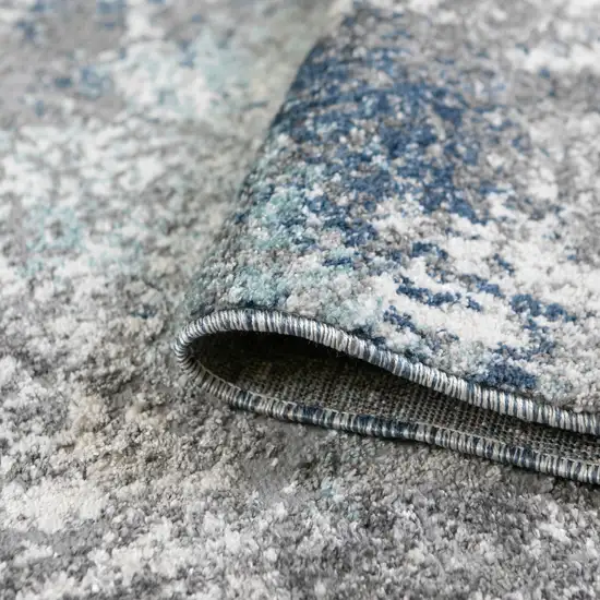 8' Gray and Blue Abstract Power Loom Runner Rug Photo 5