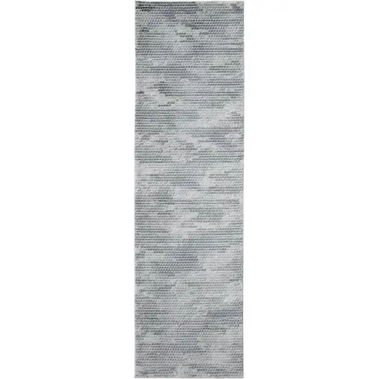 8' Gray and Blue Abstract Power Loom Runner Rug Photo 4