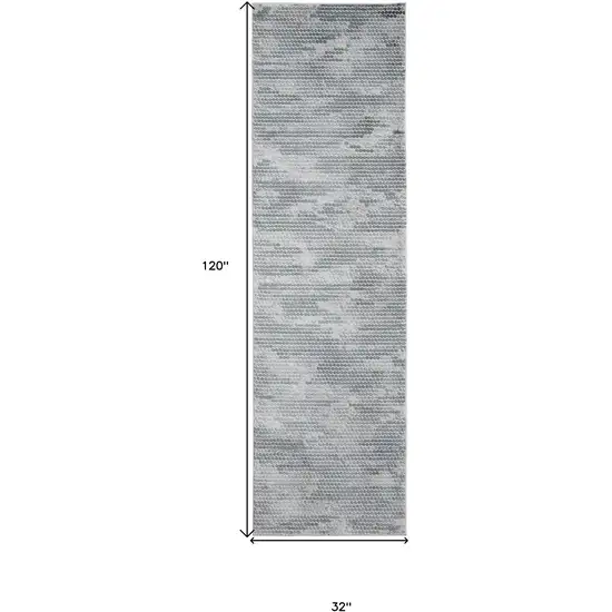 8' Gray and Blue Abstract Power Loom Runner Rug Photo 7