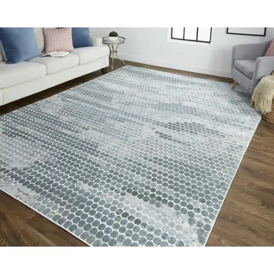 8' Gray and Blue Abstract Power Loom Runner Rug Photo 5