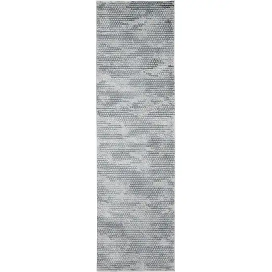 8' Gray and Blue Abstract Power Loom Runner Rug Photo 1