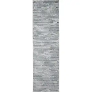 Photo of 8' Gray and Blue Abstract Power Loom Runner Rug