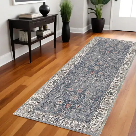 8' Gray and Brown Oriental Power Loom Runner Rug Photo 1