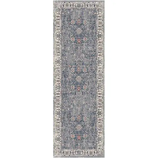 8' Gray and Brown Oriental Power Loom Runner Rug Photo 1