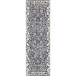 Photo of 8' Gray and Brown Oriental Power Loom Runner Rug