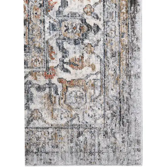 8' Gray and Brown Oriental Power Loom Runner Rug Photo 2