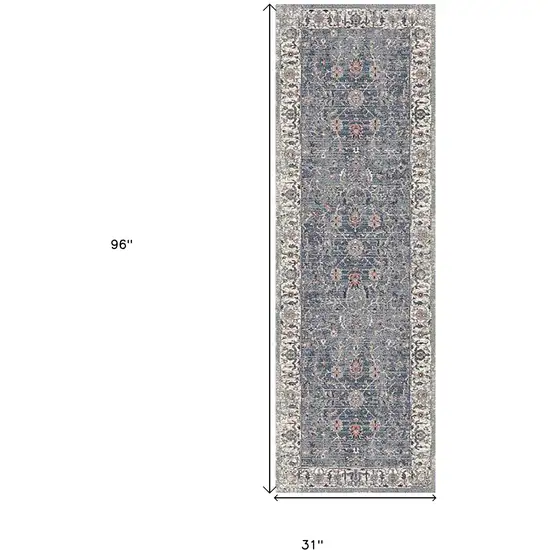 8' Gray and Brown Oriental Power Loom Runner Rug Photo 6