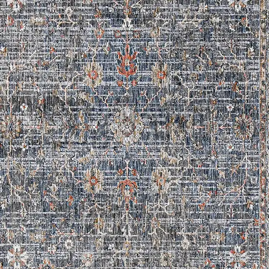 8' Gray and Brown Oriental Power Loom Runner Rug Photo 7