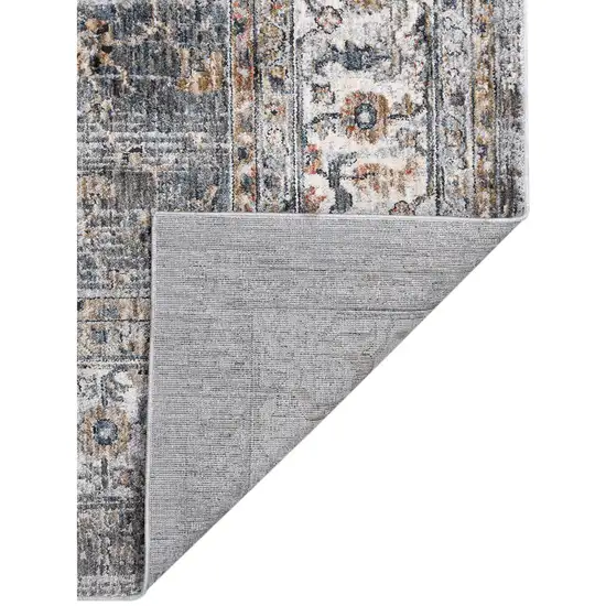 8' Gray and Brown Oriental Power Loom Runner Rug Photo 3