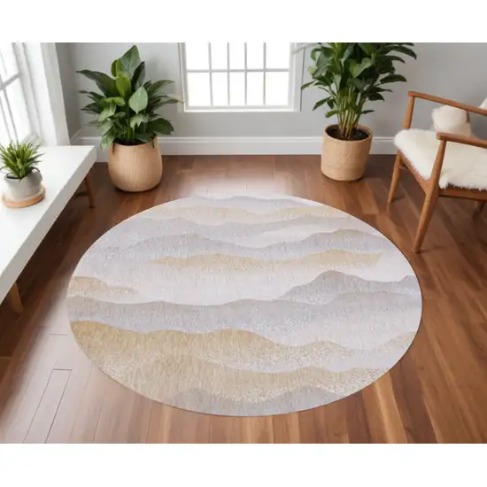 8' Gray and Brown Round Abstract Non Skid Area Rug Photo 1