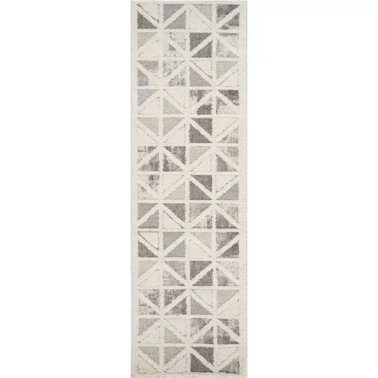 8' Gray and Cream Geometric Distressed Area Rug Photo 2