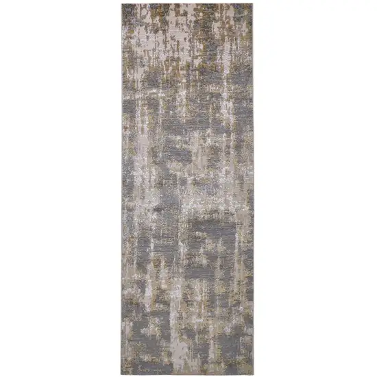 8' Gray and Gold Abstract Distressed Runner Rug Photo 5