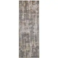 Photo of 8' Gray and Gold Abstract Distressed Runner Rug